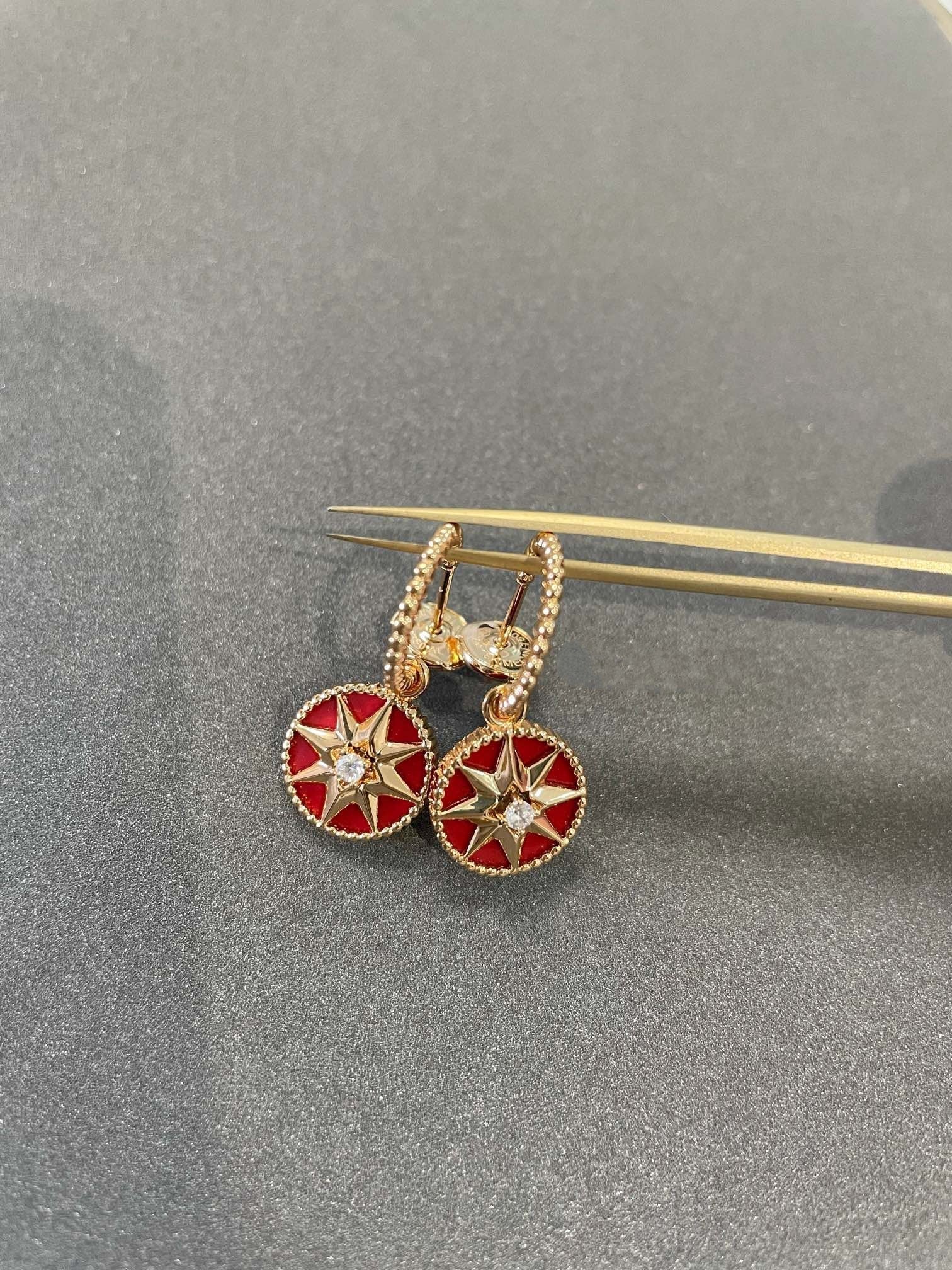 Dior Lucky Star Pink Gold Carnelian Earrings - 8923