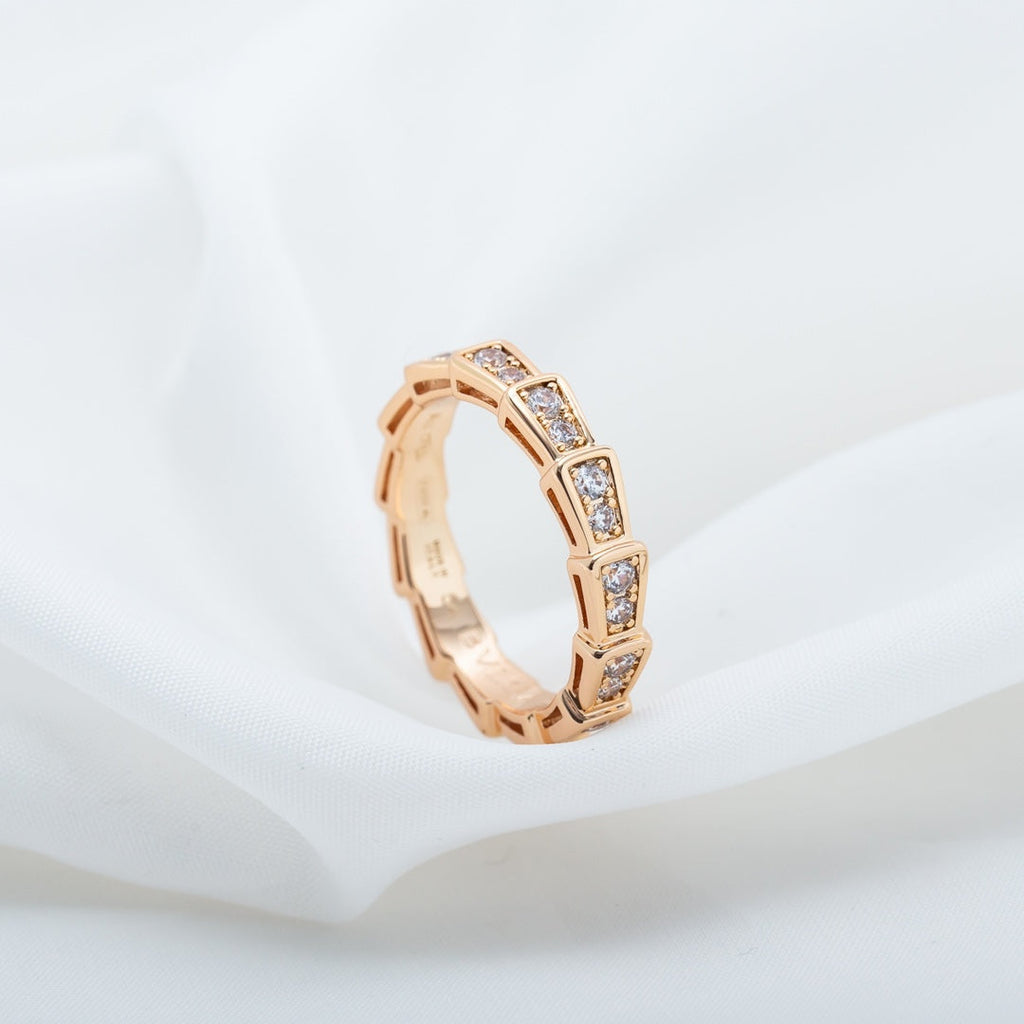 Bvlgari Serpenti Ring Pink Gold Cubic Zirconia Paved 3MM