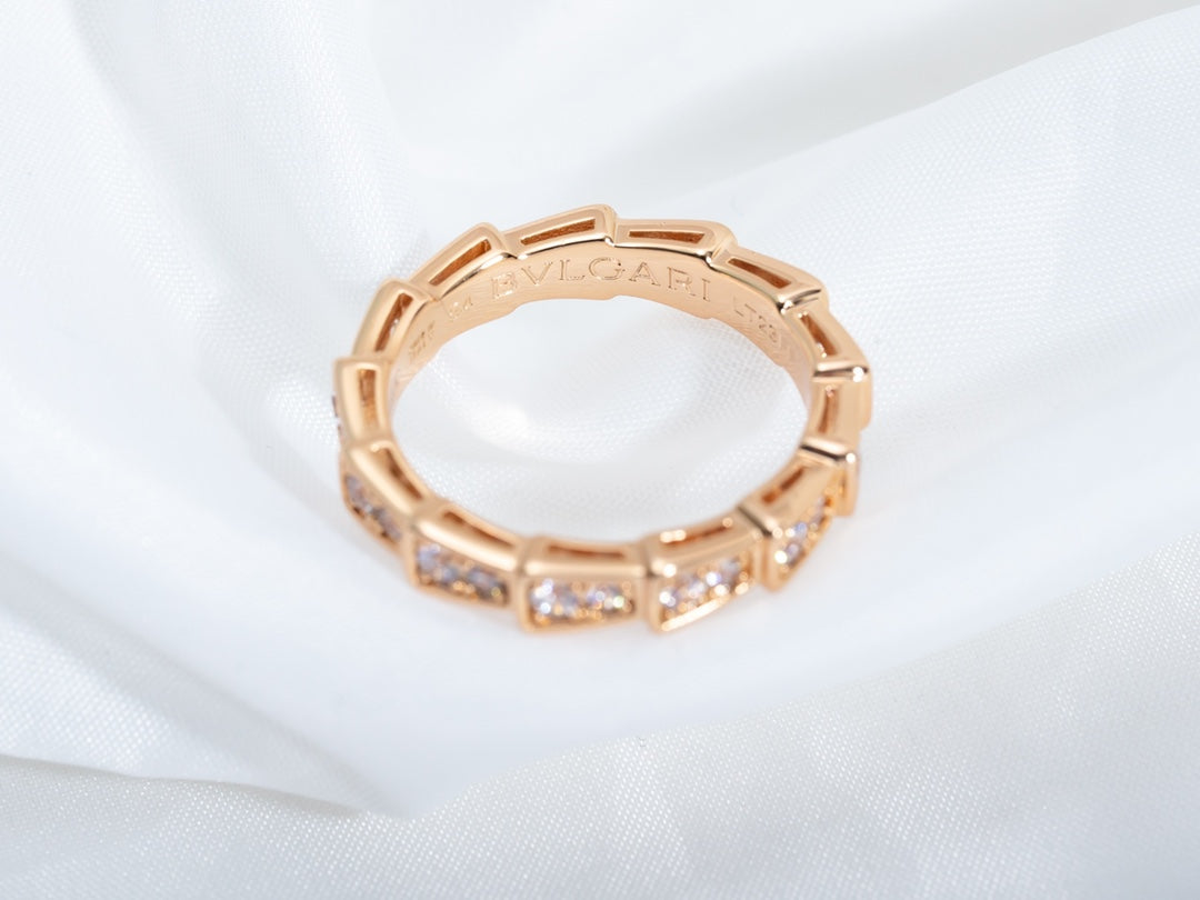 Bvlgari Serpenti Ring Pink Gold Cubic Zirconia Paved 3MM