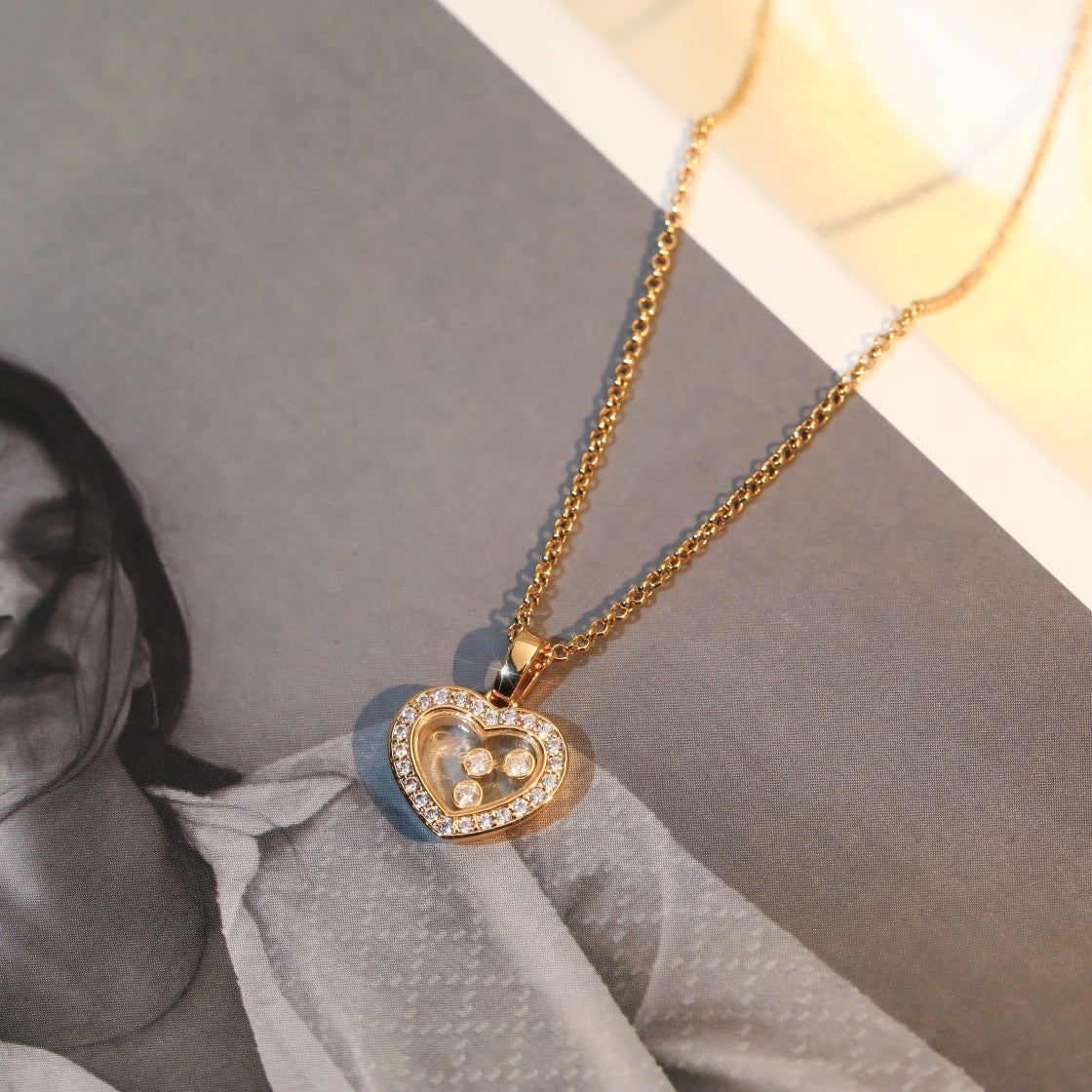 Chopard Heart Pendant Cubic Zirconia Pink Gold Necklace