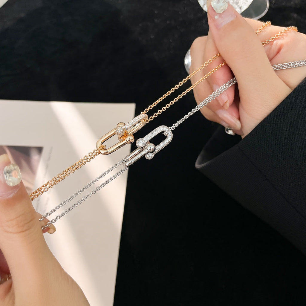Tiffany Hardwear Cubic Zirconia Pendant Double Chain Necklace