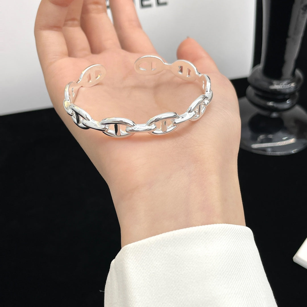 Hermes Chaine Silver Open Bracelet