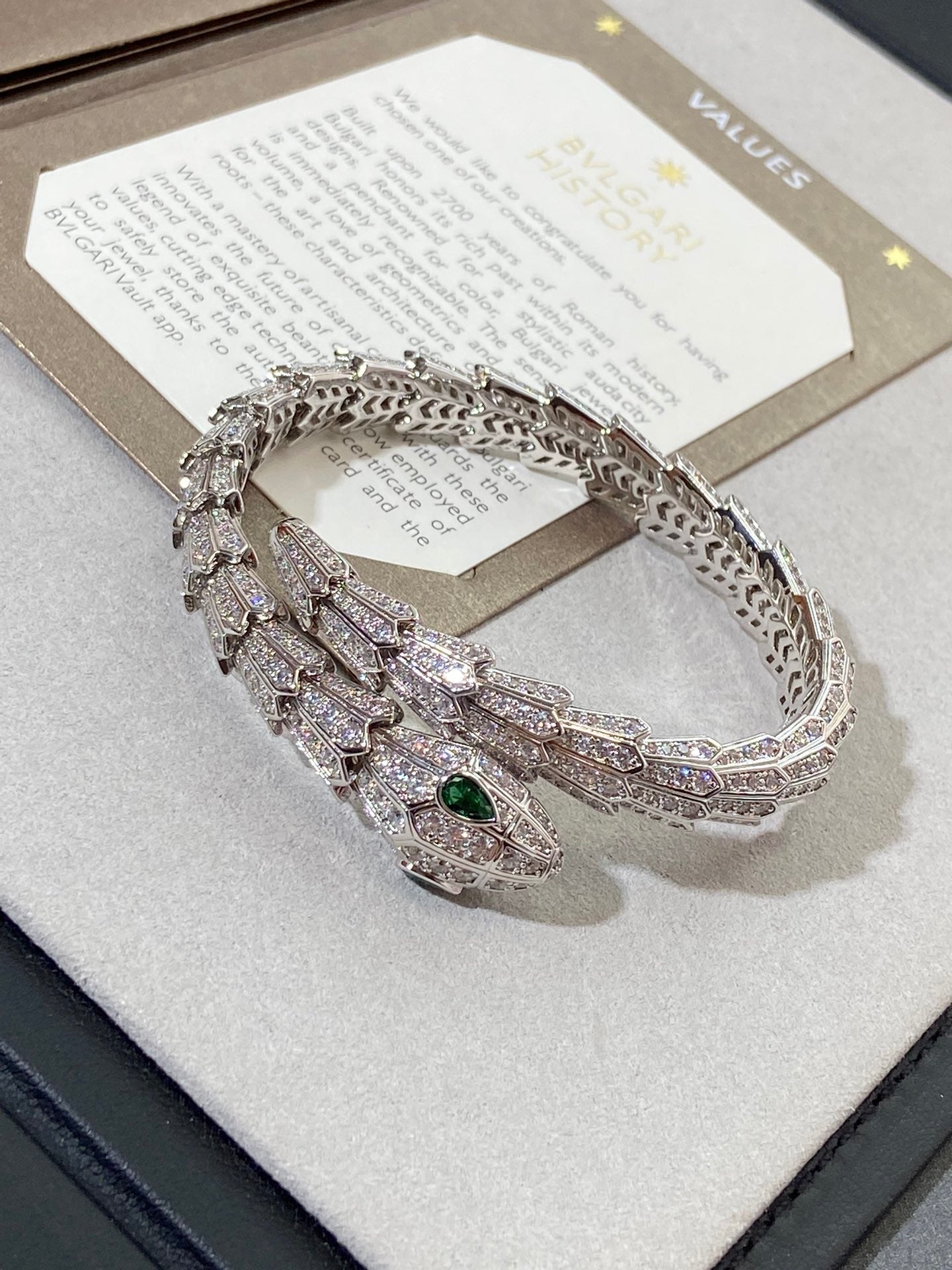 Bvlgari Serpent Malachite Silver Cubic Zirconia Paved Bracelet