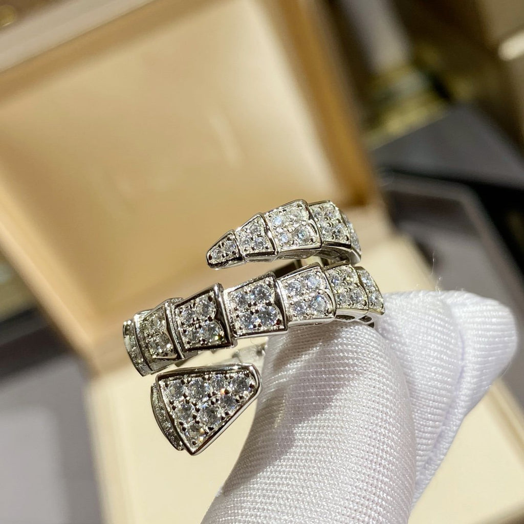 Bvlgari Serpenti Double Ring Silver Cubic Zirconia Paved