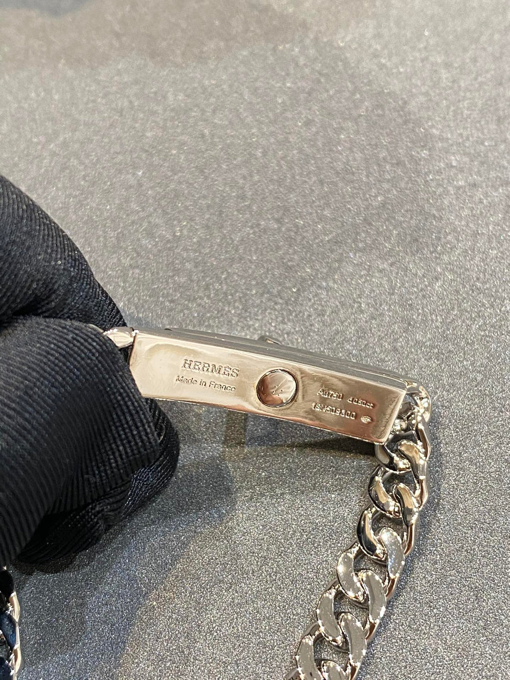 Hermes H Kelly Gourmette Silver Diamond Bracelet