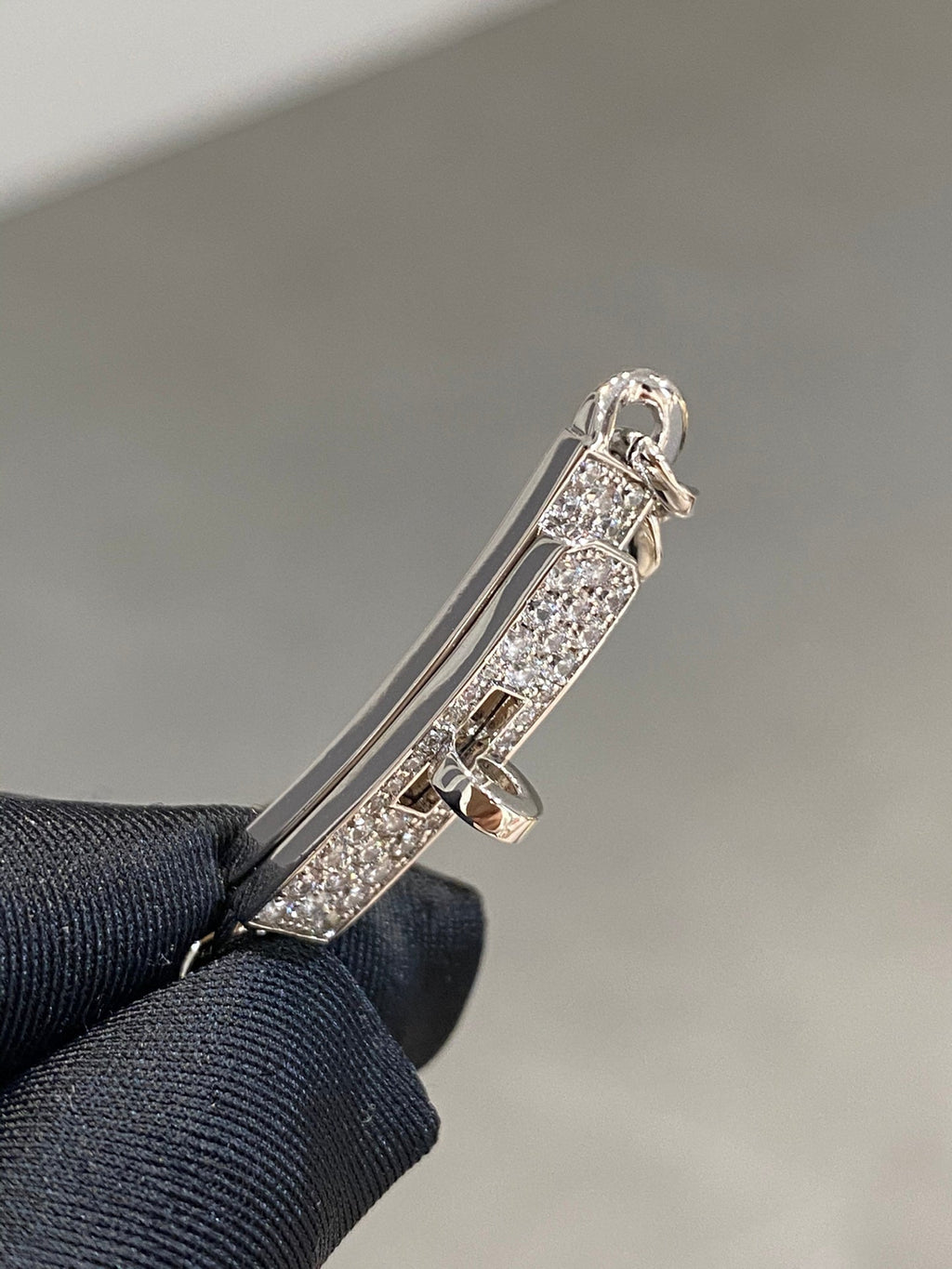 Hermes H Kelly Gourmette Silver Diamond Bracelet
