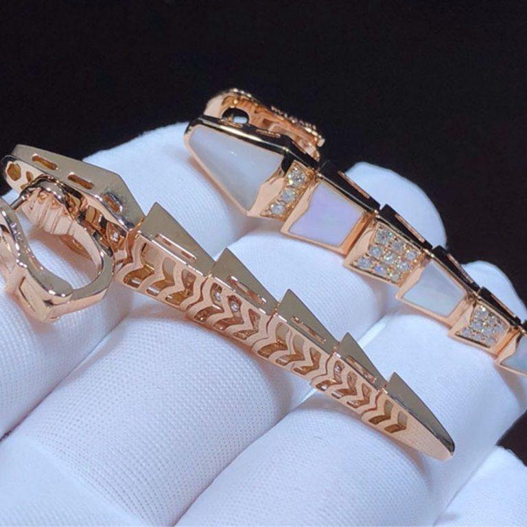 Bvlgari Serpenti MOP Pink Gold Diamond Earrings