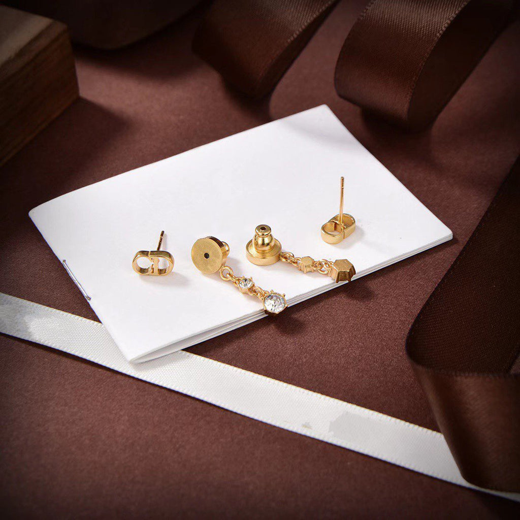 Dior CD Drop Gold 2 Diamond Earrings