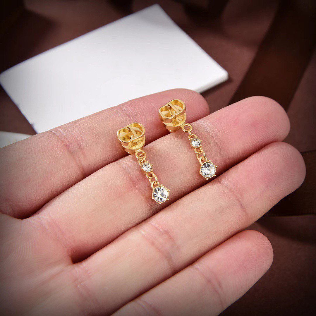 Dior CD Drop Gold 2 Diamond Earrings