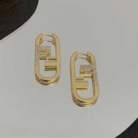Fendi F O'Lock Gold Diamond Earrings
