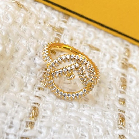 Fendi F Logo Gold Full Diamond Ring