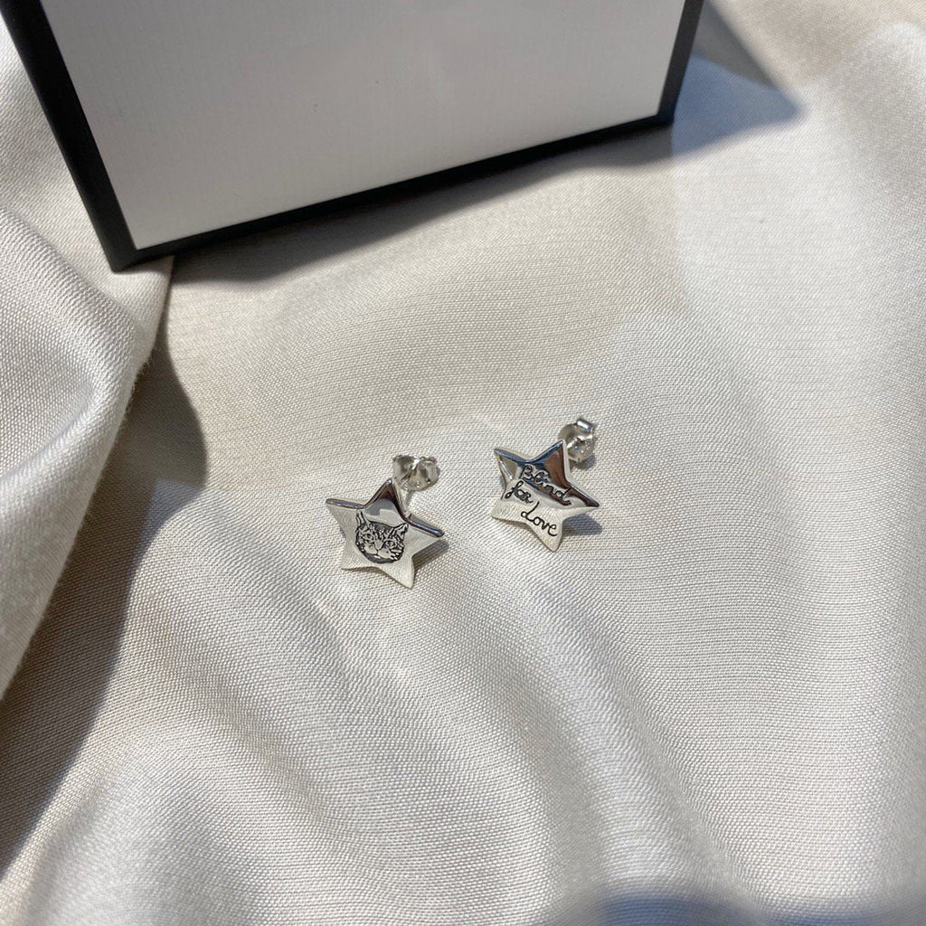 Gucci GG Silver Blind for Love Star Earrings