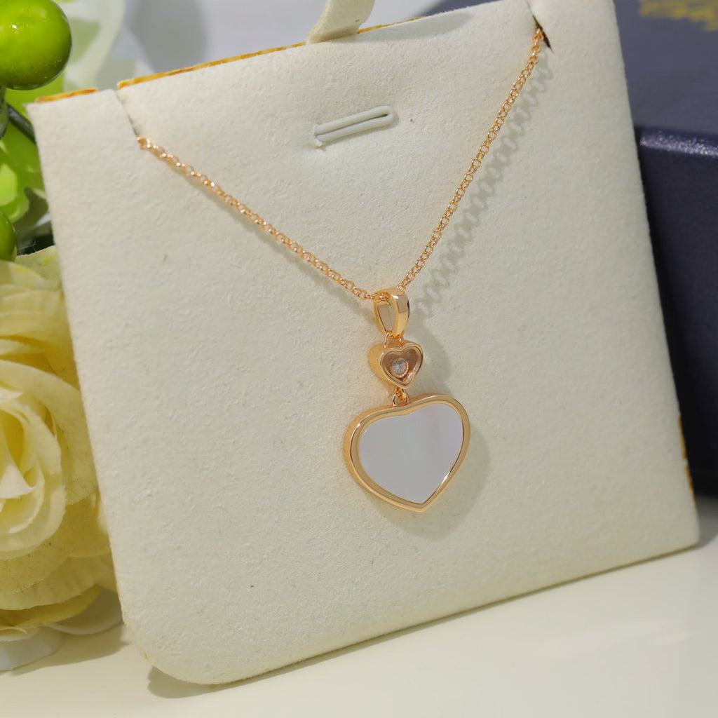 Chopard Happy Heart White MOP Necklace Pink Gold Cubic Zirconia