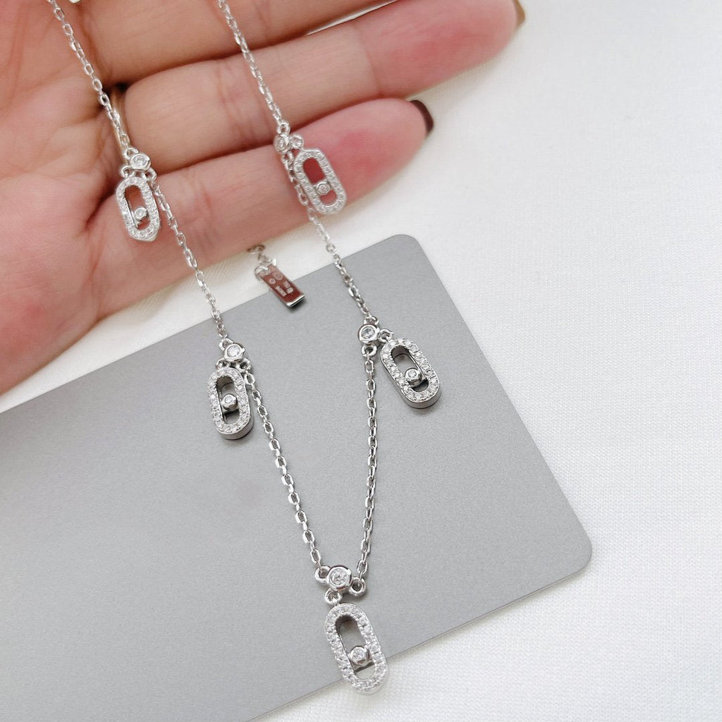 Messika Move Uno Paved Drop Pendant Choker Silver Necklace