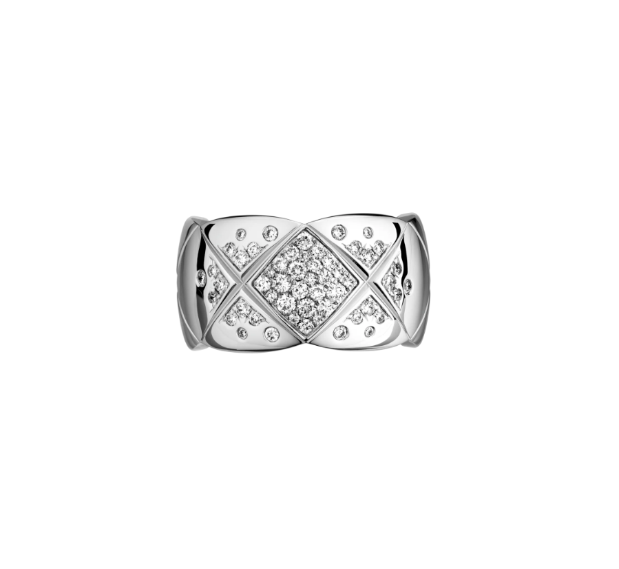 Chanel Coco Crush 10MM Quilted Cubic Zirconia Silver Ring