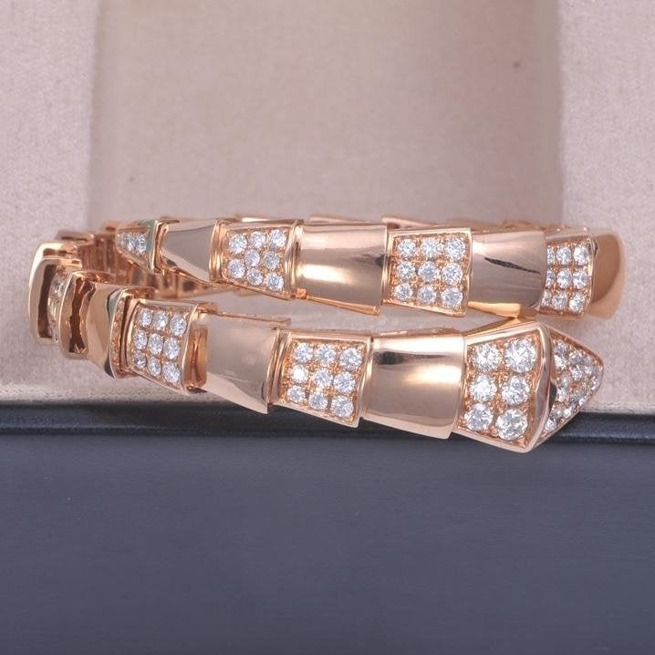 Bvlgari Serpenti Wide Bracelet Pink Gold Cubic Zirconia