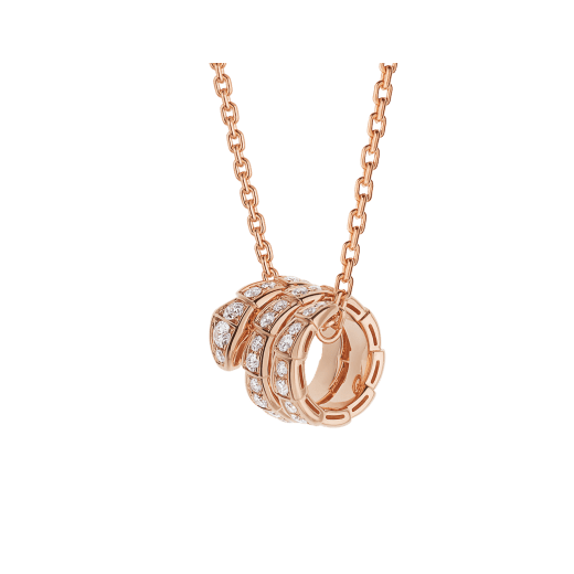 Bvlgari Serpenti Pink Gold Necklace Double Ring Cubic Zirconia
