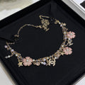 Chanel 2026 Light Gold Double C Pink Flower Pearl Tassel Necklace