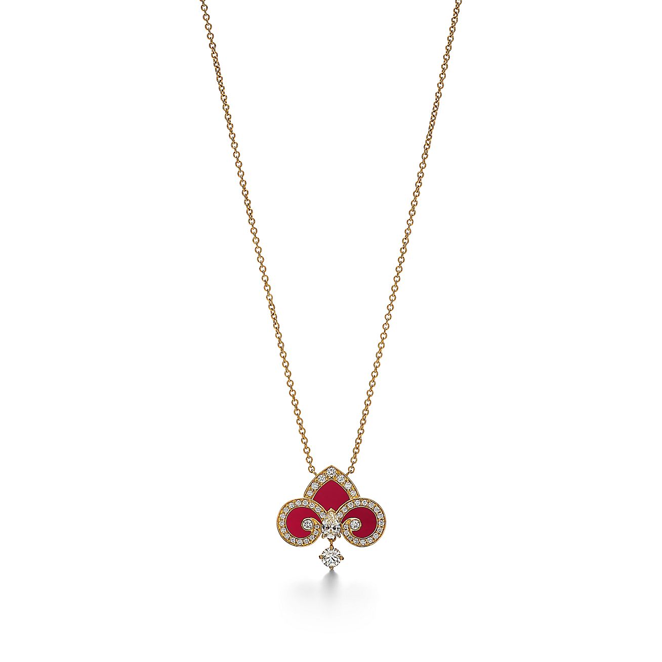 Tiffany Fleur de Lis Pink Gold Cubic Zirconia Necklace