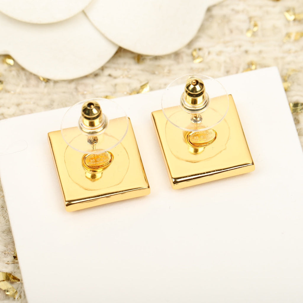 Chanel Square Gold Earrings
